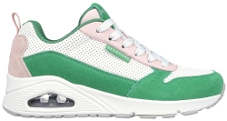 Skechers Uno Two Much Fun Green Suede/ Pink & White